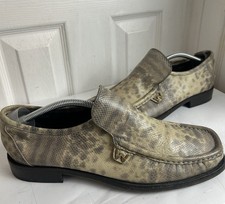 Patrick Cox Wannabe Snake Effect Loafer Leather Shoes Beige Tone U.K. 10.5