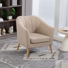 Modern Fabric Tub Chair Upholstered Armchair Padded Single Sofa Accent Cream