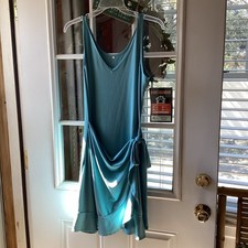 XIEERDUO Front Tie Waist Teal Ruffle Hem Tank Wrap Dress for Women Dressy Casual