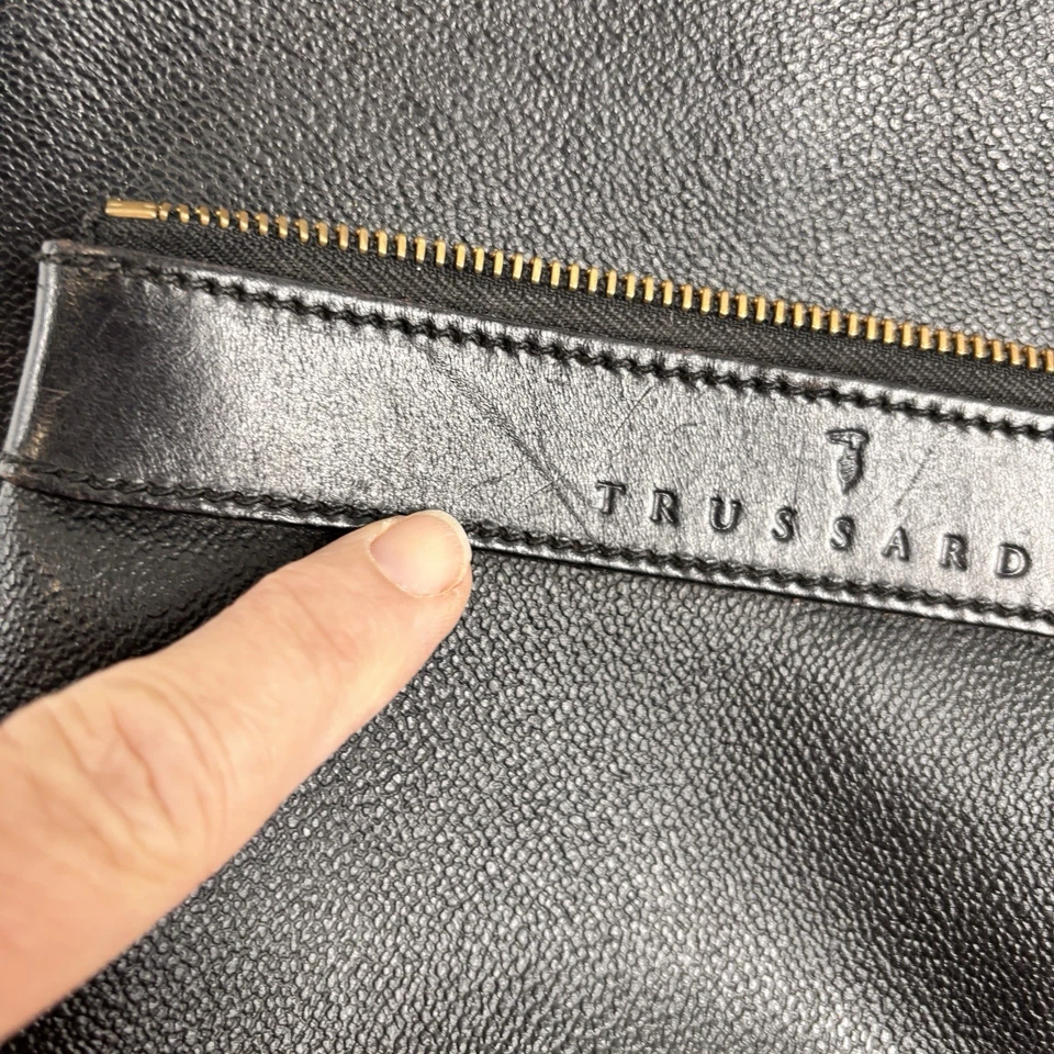 Mini Mochila Cartera Trussardi Cuero Mujer Negra Cremallera Italia Guijarro Foto 4 de 4