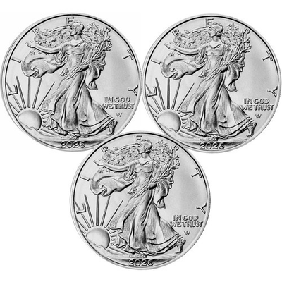 #ad Lot of 3 2026 1 oz .999 Fine Silver American Eagle $1 Coin BU $213.41