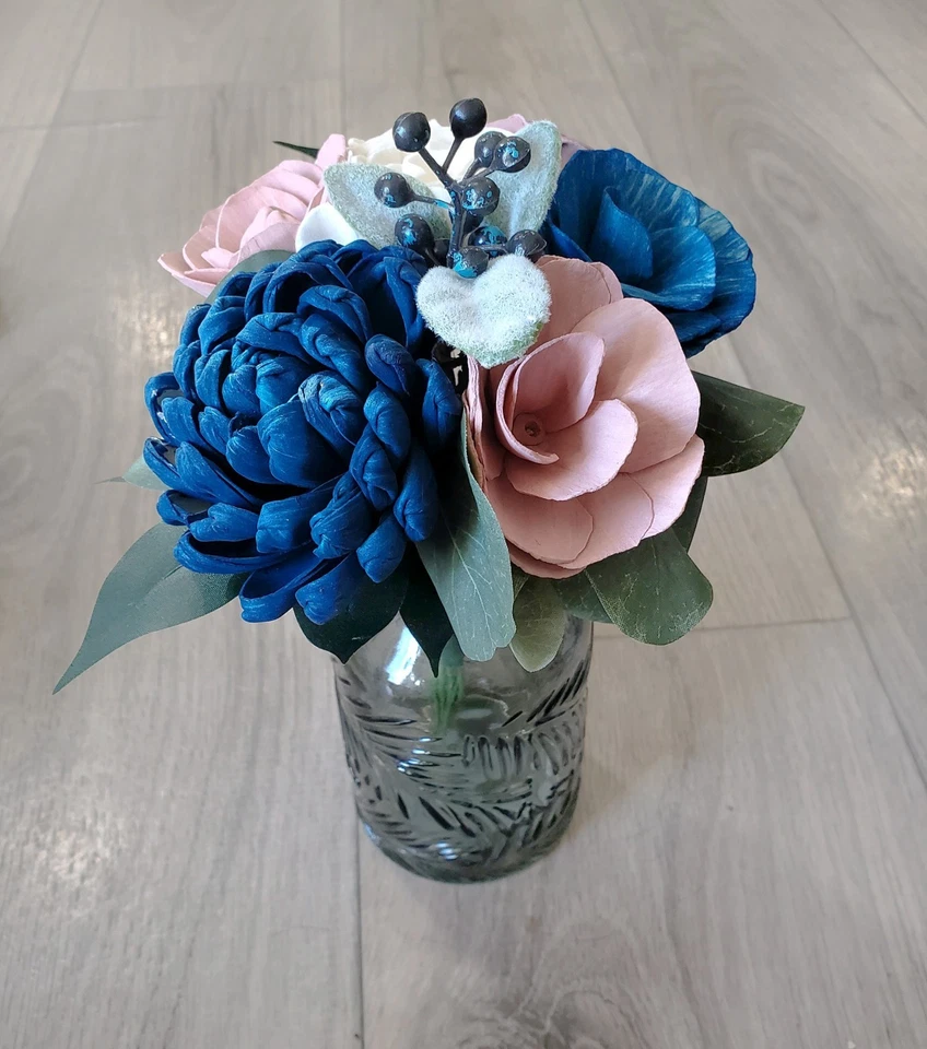 Pink Navy Blue Wedding Centerpieces for Jars Sola Wood Flower Bouquets Shower - Image 3 of 4