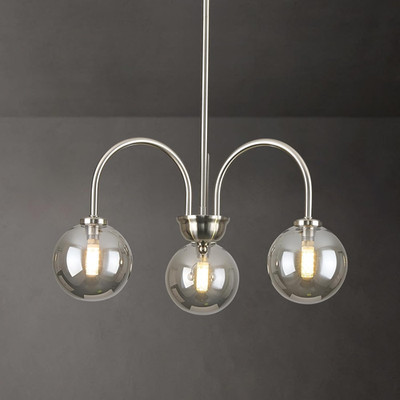 Mid Century 3-Light Glass Globe Sputnik Pendant Chandelier - Nickel & Grey