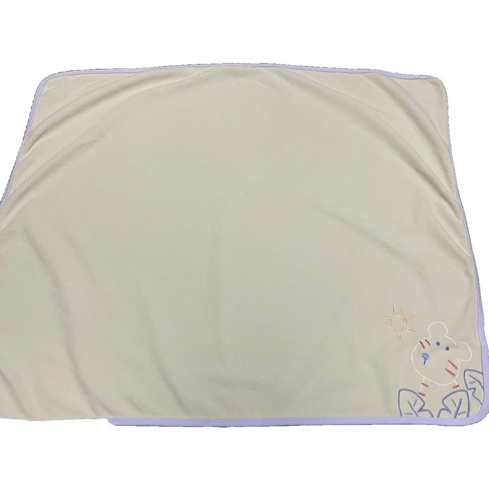 Carters Just One Year Tiger Blanket Green Blue Fleece Embroidery Lovey Secure - Image 2 of 4