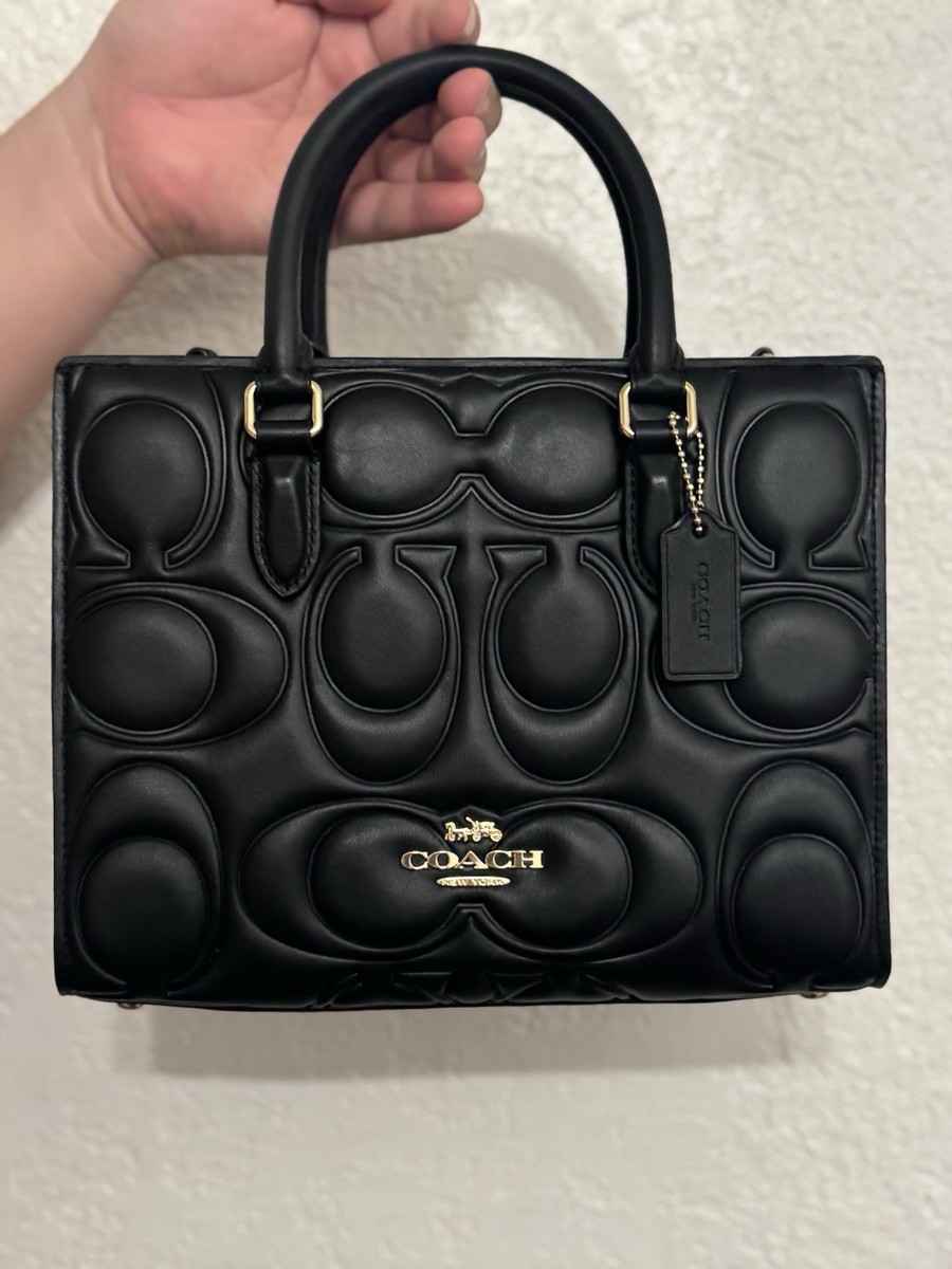 Coach Maggie Small Tote Bag In Signature Leather in Gold Black NWT