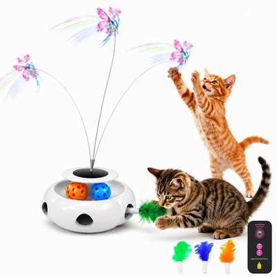 3-in-1 Interactive Cat Toy with Remote Control, Butterfly Wand & Cool Black
