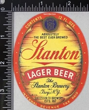 Stanton Lager Beer IRTP 12 oz Label - NEW YORK