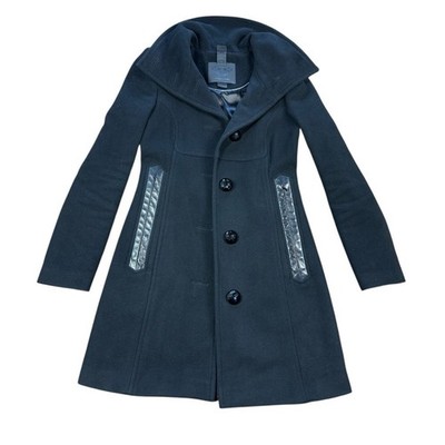 Mackage Black Wool Cashmere blend Trench Coat with Leather Accents