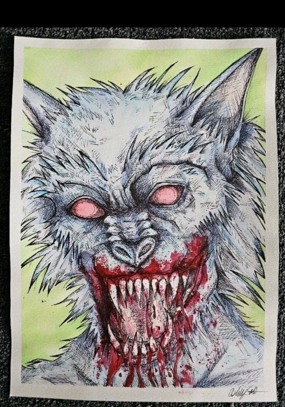 Werewolf Original Watercolor Mixed Media Painting 11x15in