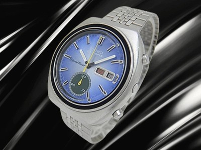 Seiko Watch 5 SPORTS Speed   Timer 6139-8000 SS Cushion Blue Gradient Dial