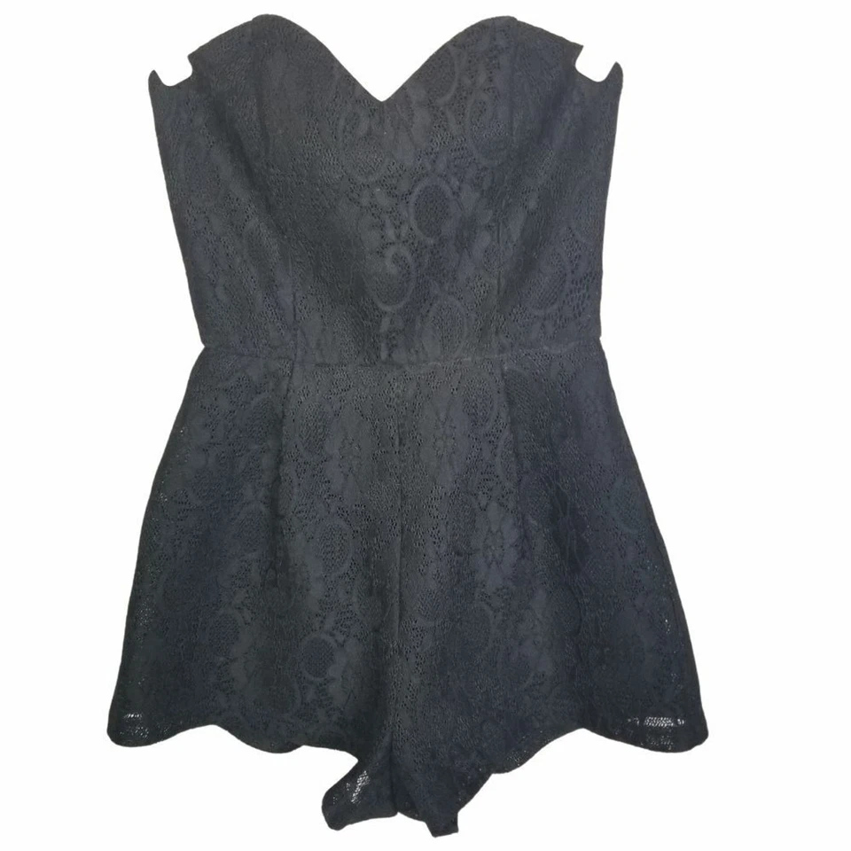 ASTR Mujer S Negro Floral Encaje Sin Tirantes Una Pieza Mameluco Cremallera Trasera Foto 2 de 4