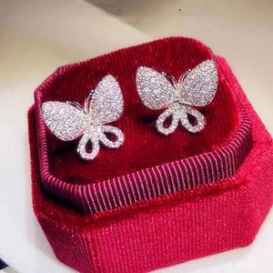 Authentic 1Ct Round Cut Simulated Diamond Butterfly Stud Earrings 14k White Gold Plated