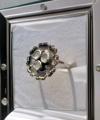 Artisan Crafted Genuine Polki Diamond Flower Ring In Sterling Silver O.40ctw