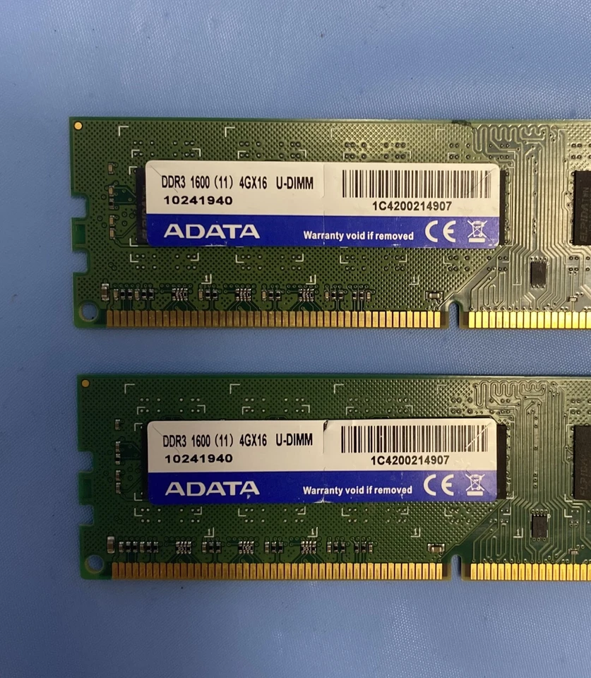 2 x 4GB (8GB Kit) ADATA DDR3 1600 4Gx16 U-DIMM PC3-12800U 1600MHz Computer RAM - Image 2 of 3