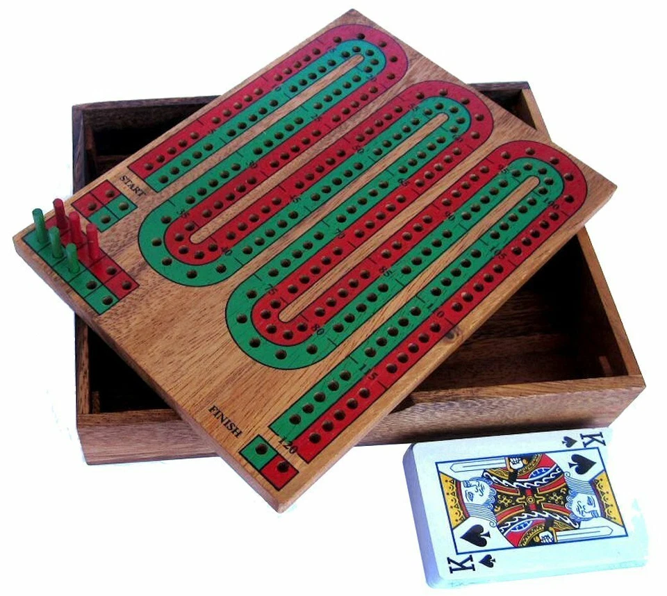 LOGOPLAY HOLZSPIELE Cribbage für 2 Spieler - Spielfeld 22 x 17 cm - Kartenspiel mit Spielkasten