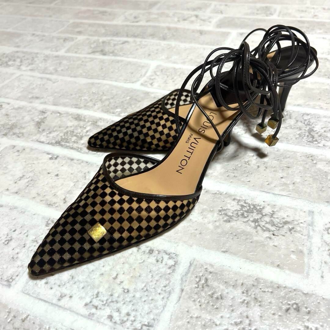 【大人気☆足元から上品に♪】Louis Vuitton★ミュール Louis Vuitton Lace Up Sandals Mule Damier 36 US6 Brown