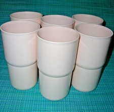 Set of 6 Vintage Tupperware 12 oz. G Cups Tumblers Stackable 2412A Beige EUC