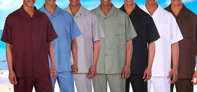 Men's 2pc Walking Suit Short Sleeve Casual Shirt & Pants Set Solid