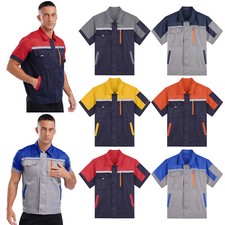 US Mens Tops High Visibility Jacket Petrol Station Shirt Reflective Stripes Coat