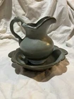 Vintage FRANKOMA Pottery Small Pitcher & Basin Moss Or Blue C #30a #30b Rare
