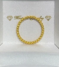 24K Solid Gold 2mm Stackable Twist Rope Ring Wedding Band Ring.  2 Grams. Sz 5