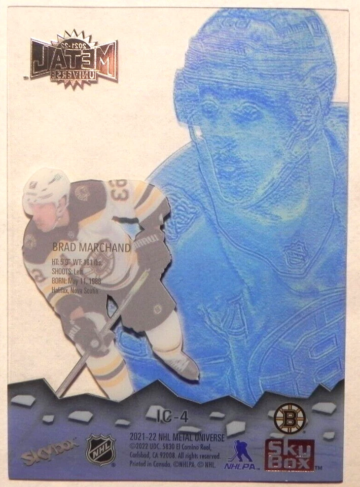 2021-22 21/22 Skybox Metal Universe Ice Carvings IC-4 Brad Marchand Bruins - Image 2 of 2