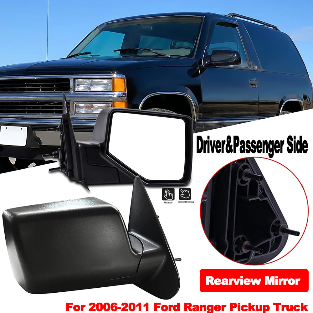 Pair Manual Chrome Side View Mirrors For 2006-2011 Ford Ranger - Driver & Passenger Side