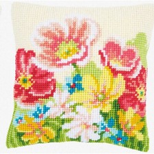 Summer Blooms Cross Stitch Cushion Kit - Vibrant Cotton, Multi-Colour, 40x40x0.3
