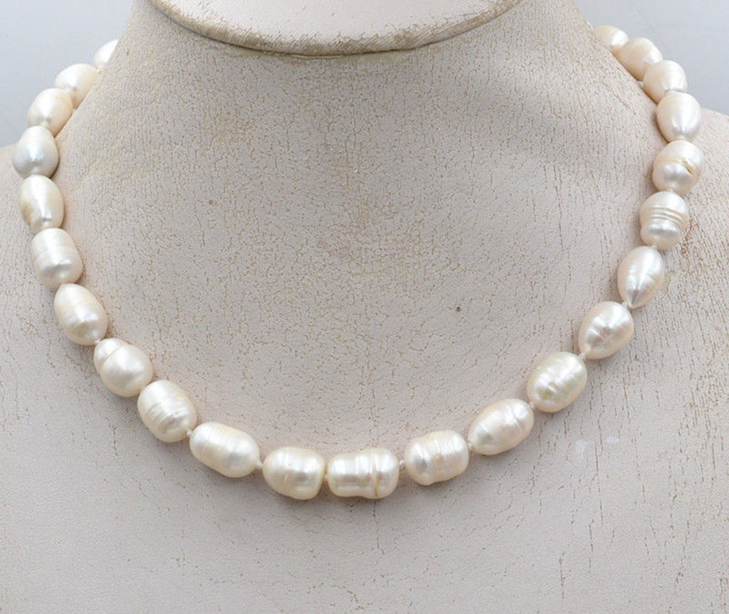10-11mm South Sea Baroque White Pearl Necklace | 18" With Silver Plated Bead Chain