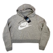 nike woman cropped hoodie M gray/white logo long sleeve 60 58 Cotton