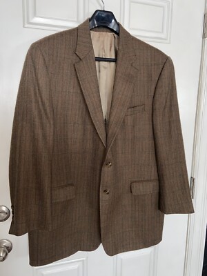 Lauren by Ralph Lauren Pure Wool-Laine Jacket Blazer 48L Woolmark BROWN PLAID