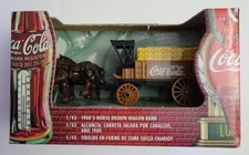 1999 Coca-Cola Die Cast Metal 1900's Horse Drawn Wagon Bank. Unopened.