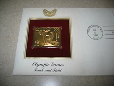 1990 Olympic Games Track Field Jesse Owens 22kt Gold Golden Cover replica Stamp