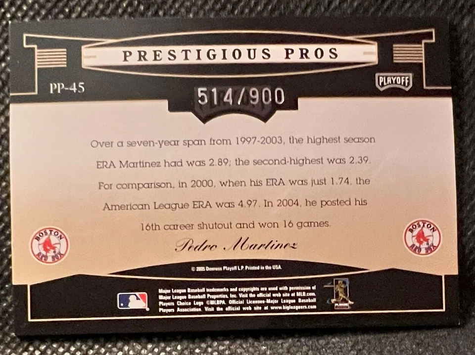 2005 Playoff Prestige Prestigious Pros Blue #45 Pedro Martinez /900 Red Sox HOF - Image 2 of 2