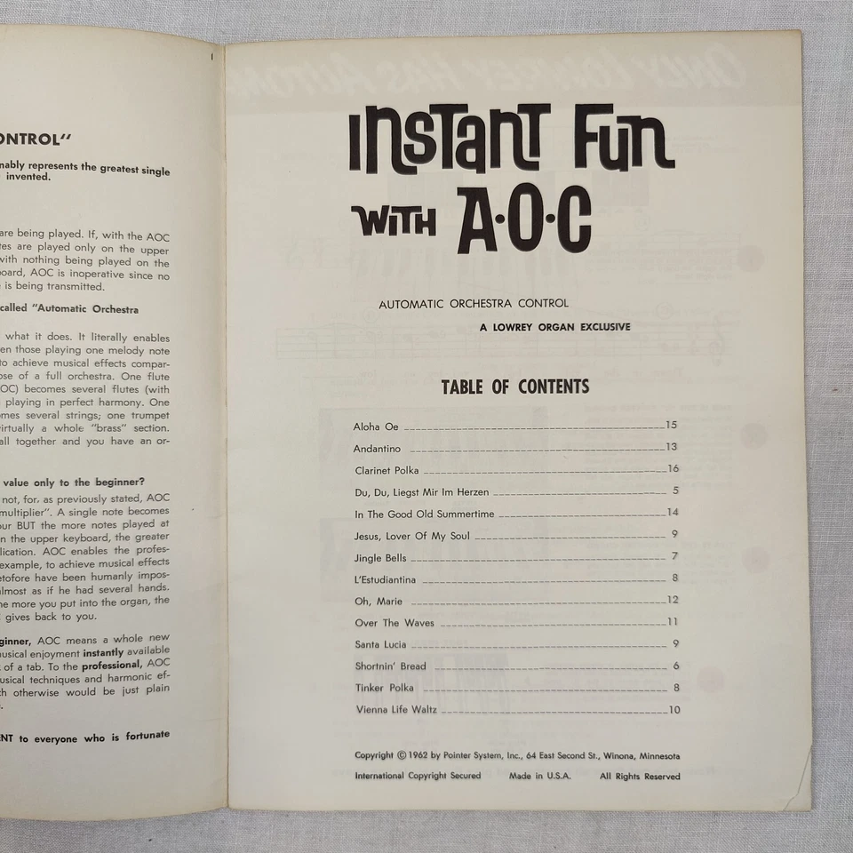 Rare 1962 Vtg INSTANT FUN WITH AUTOMATIC ORCHESTRA CONTROL AOC ORGAN Song Book - Image 4 of 4