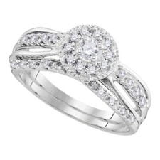 10kt White Gold Womens Round Diamond Halo Bridal Wedding Engagement Ring Ba