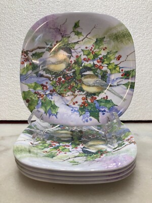 Keller Charles Melamine Bird Dish Winter Scene Holly Berry,