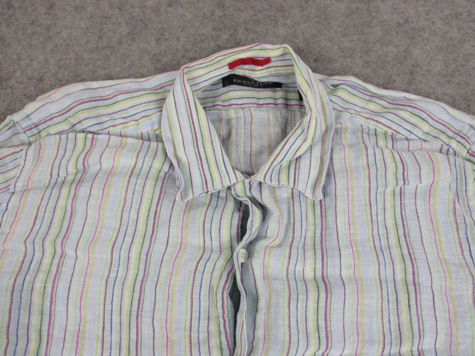 Bugatchi Uomo Shirt Mens Medium Blue Purple Linen Colorful Striped Button Up ' - Image 2 of 4