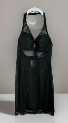 Marilyn Monroe Black Lace Halter Mesh Babydoll Lingerie Dress sheer Size Small