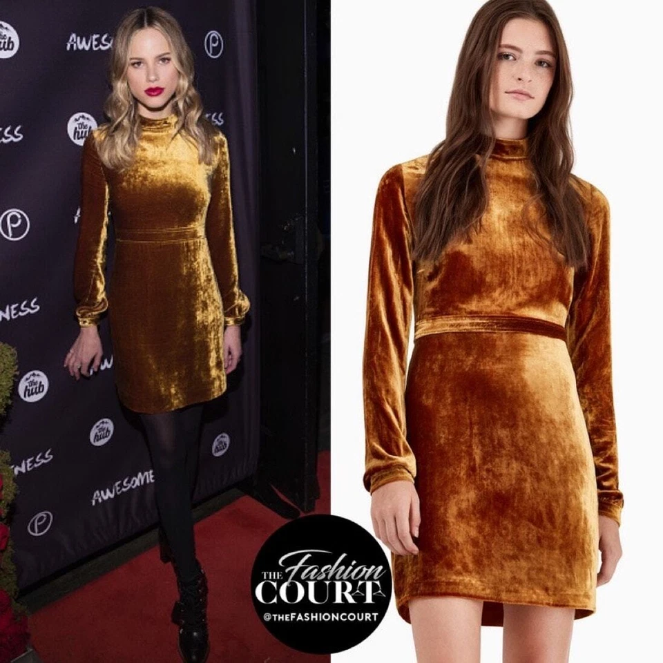 A.L.C. Gold Velvet Long Sleeve Dress Size 2 - Image 2 of 4