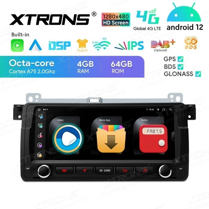 AUTORADIO ANDROID 12 4/64 STEREO AUTO BMW E46 ROVER MG NAVI GPS XTRONS WIFI GPS - Immagine 2 di 4