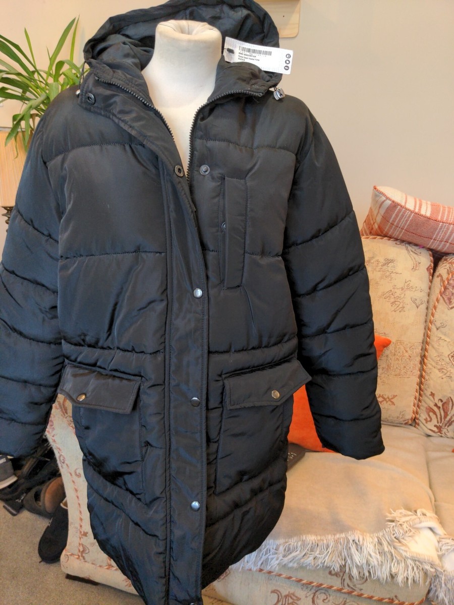 Boohoo Pocket Details Hooded Puffa Black Jacket Size Oversized
