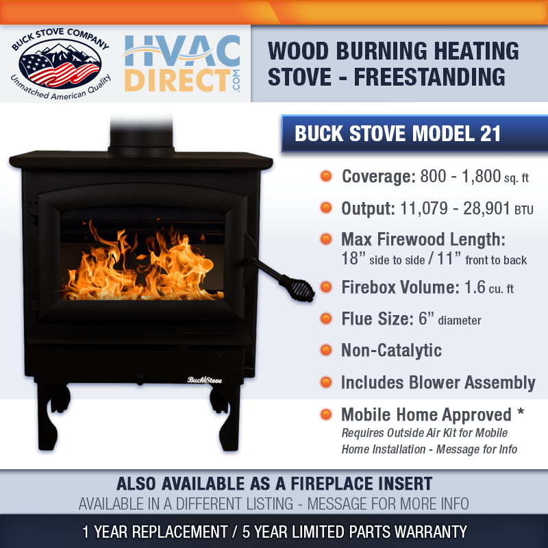 Buck Stove Model 21 Freestanding Wood Burning Stove w/ Blower Up