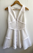 GUESS White Mesh Fit & Flare Zip Front Dress Ponte stretch Trim Lined Size 8