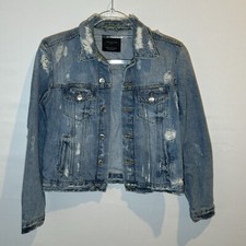 Zara Trafaluc Distressed Denim Blue Jean Jacket Medium