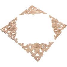 4 Pcs Rubberwood Carved Wood Appliques Onlays for Furniture Decoration Doors