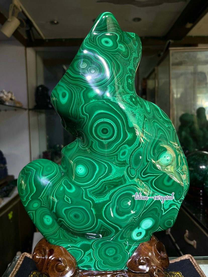 24LB  Natural green malachite crystal block polished quartz pattern specimen