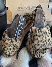  NIB UGG Koolaburra FUZZ  N II Faux Fur Sling Back Leopard Cheetah Slippers Sz 7