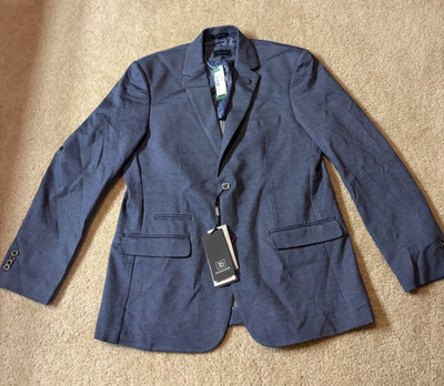 7 DIAMONDS Transit Men's Large Blue 2 Button Wool Blend Suit Jacket Blazer NWT