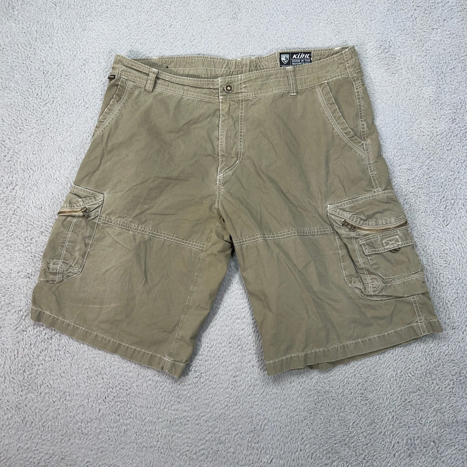 Kuhl Shorts Mens 38 Brown Tan Utility Pockets Vintage Patina Hiking Outdoors
